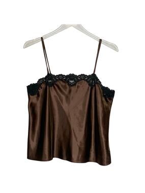 Escapades Vintage Camisole Tank Top M Chocolate Brown Lace Detail Y2K 90s